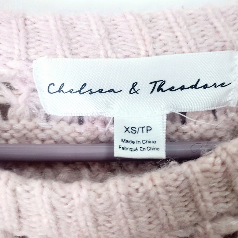 Chelsea & Theodore Women's Pink Crochet Sweater Size XS - Picture 3 of 5